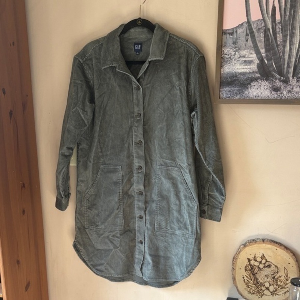 Gap Vintage Flight Grey-Green Corduroy Shirt Dress Size Small Preppy